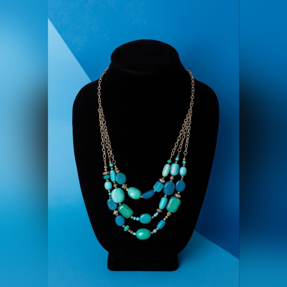Elegant Multi-Layered Blue and Gold Necklace